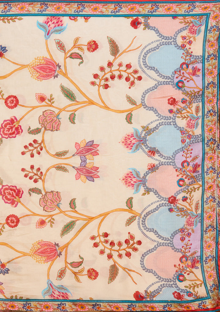 Beige Printed Crepe Readymade Salwar Suit