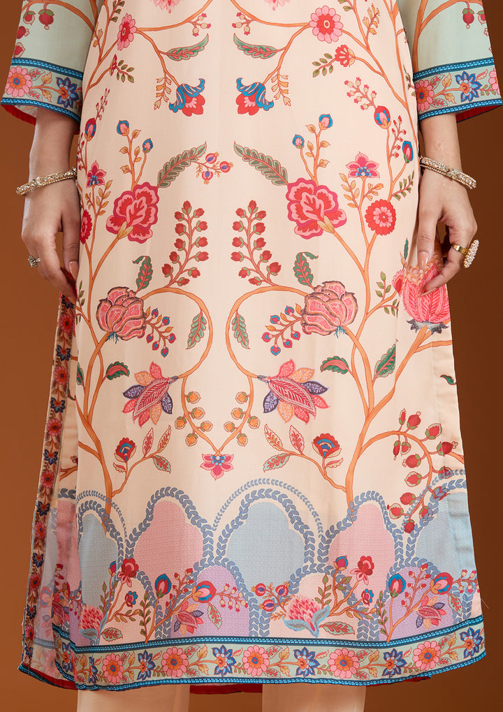 Beige Printed Crepe Readymade Salwar Suit