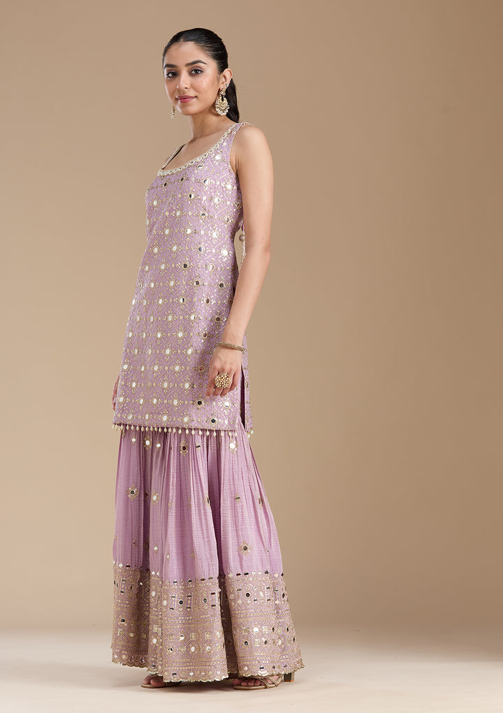 Mauve Mirrorwork Tissue Readymade Salwar Suit