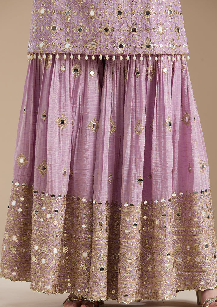 Mauve Mirrorwork Tissue Readymade Salwar Suit