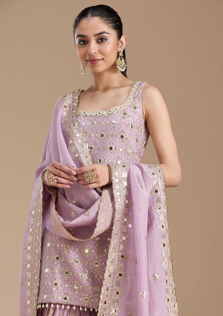 Mauve Mirrorwork Tissue Readymade Salwar Suit