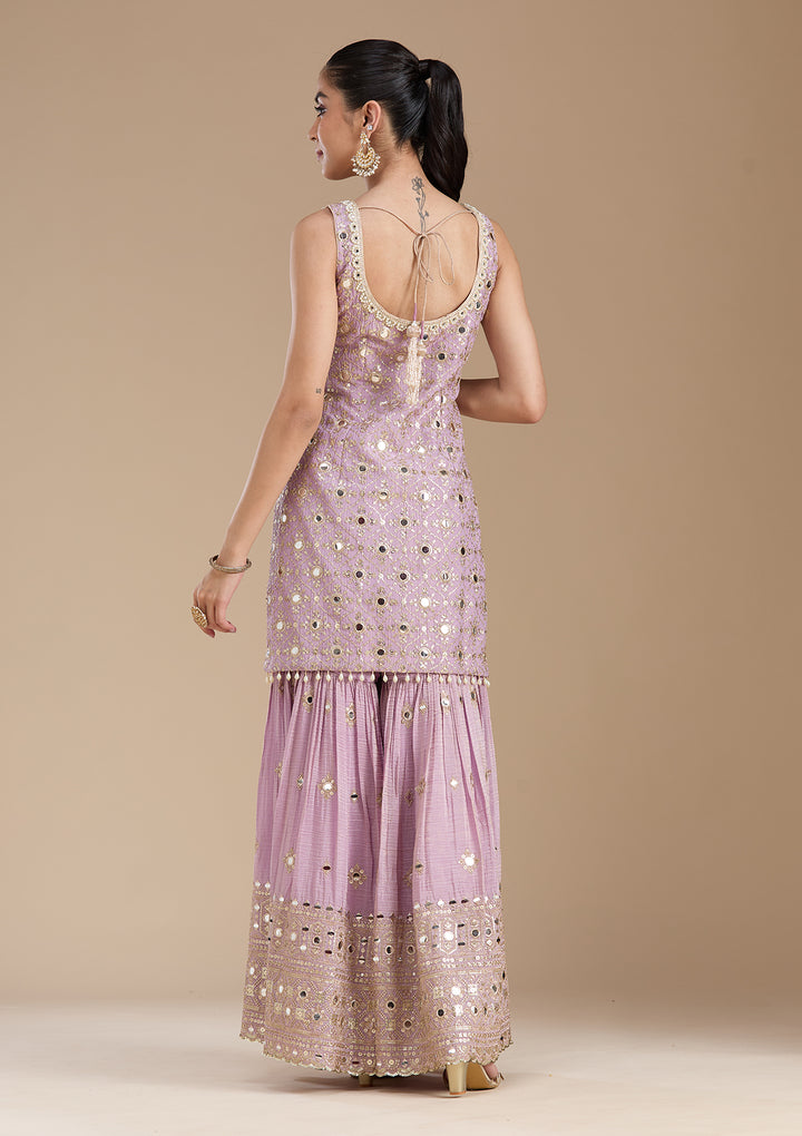 Mauve Mirrorwork Tissue Readymade Salwar Suit
