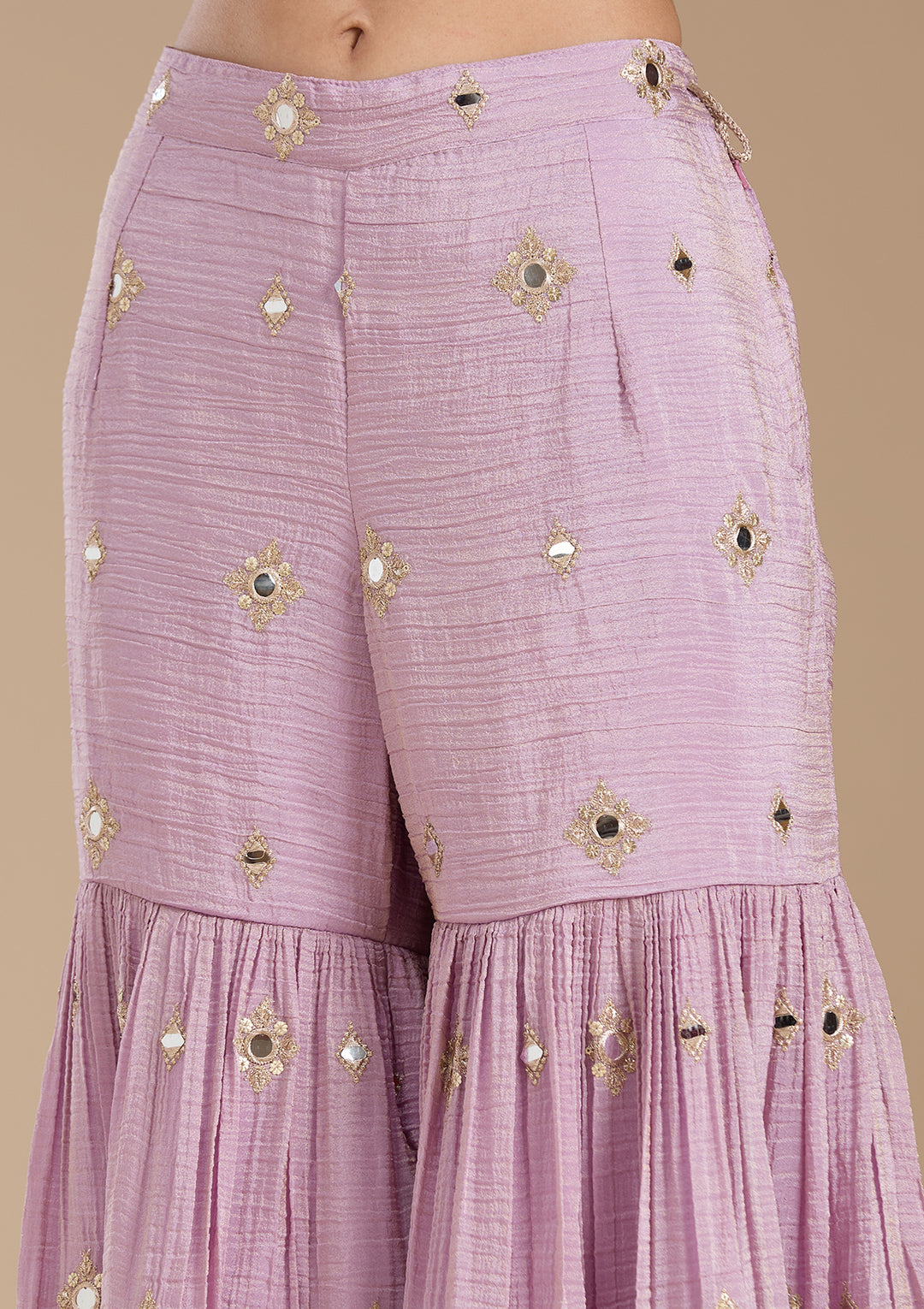 Mauve Mirrorwork Tissue Readymade Salwar Suit