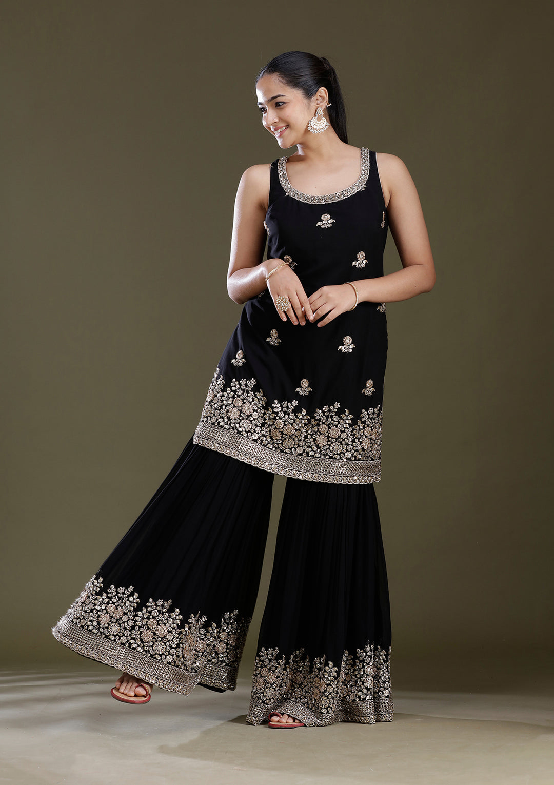 Black Sequins Tissue Readymade Salwar Suit