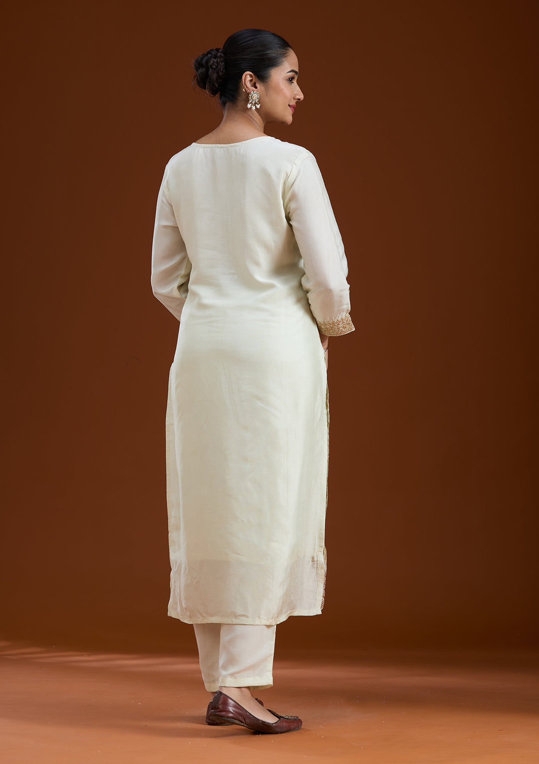 Off White Zariwork Brocade Readymade Salwar Suit