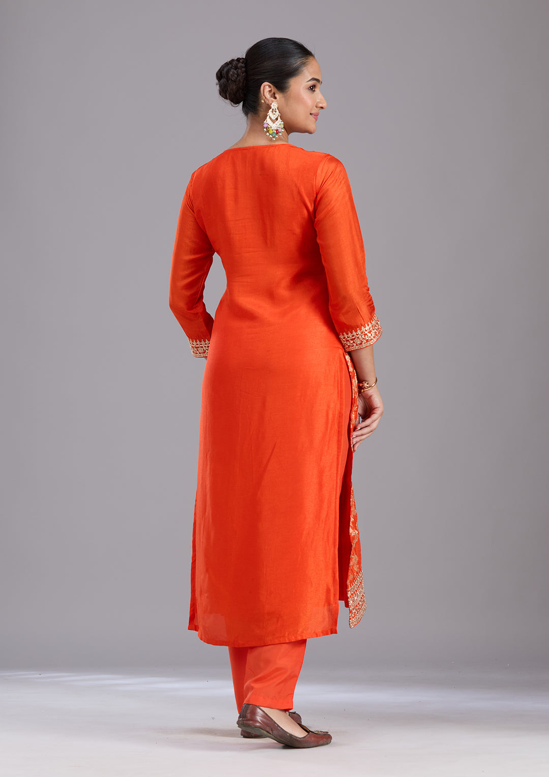 Orange Zariwork Brocade Readymade Salwar Suit