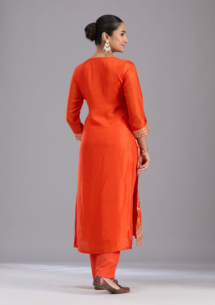 Orange Zariwork Brocade Readymade Salwar Suit