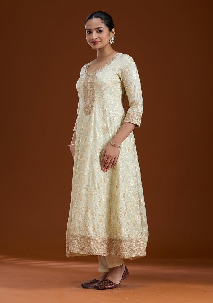 Off White Zariwork Brocade Readymade Salwar Suit