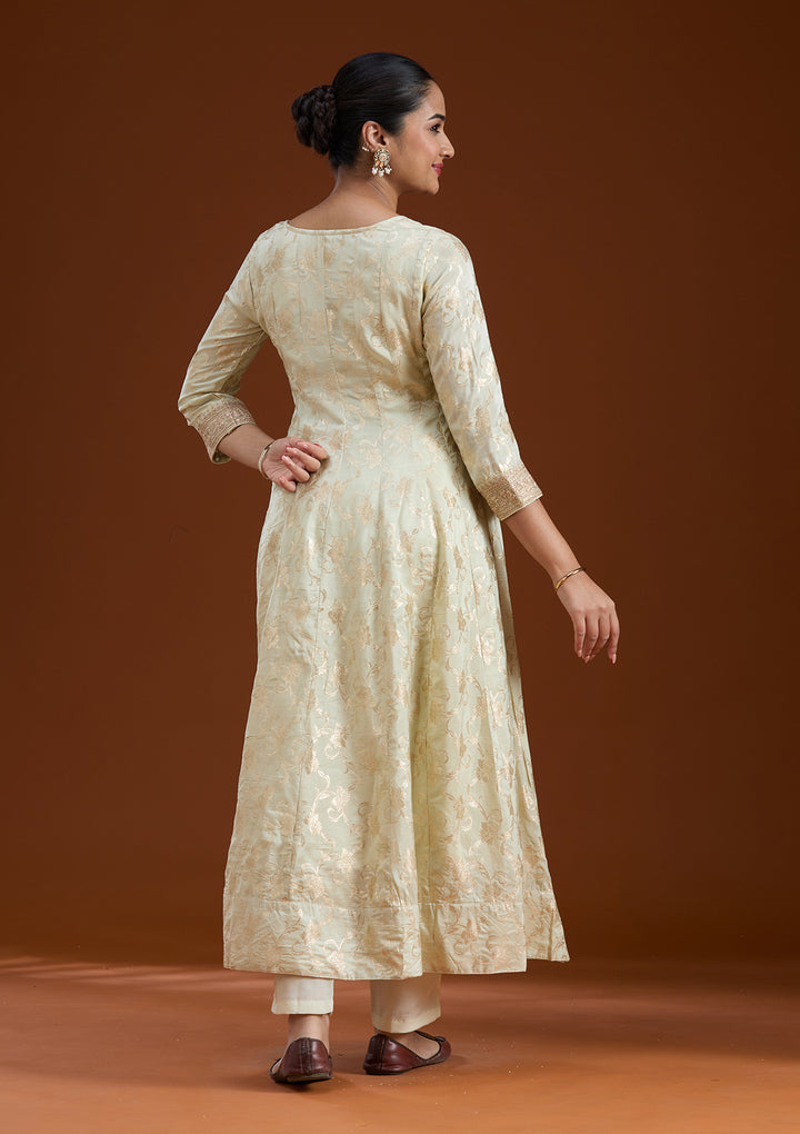 Off White Zariwork Brocade Readymade Salwar Suit