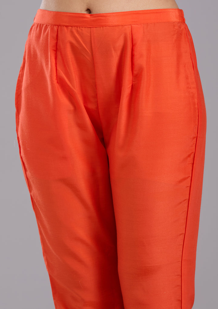 Orange Zariwork Brocade Readymade Salwar Suit