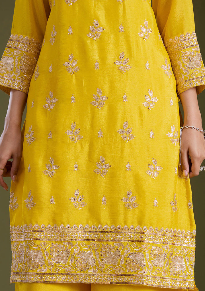 Yellow Sequins Soft Raw Silk Readymade Salwar Suit
