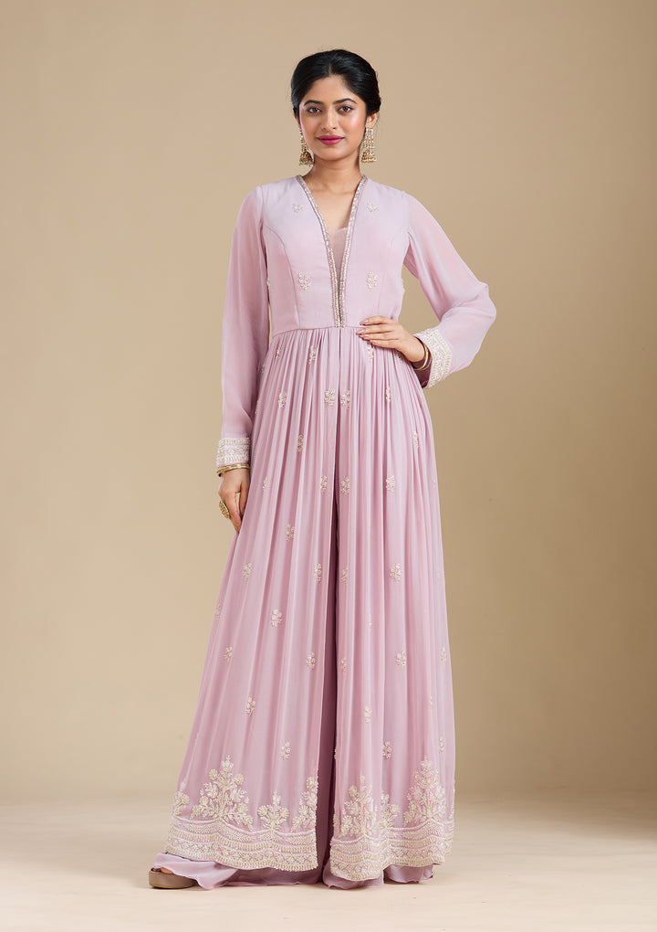 Mauve Cutdana Georgette Readymade Salwar Suit