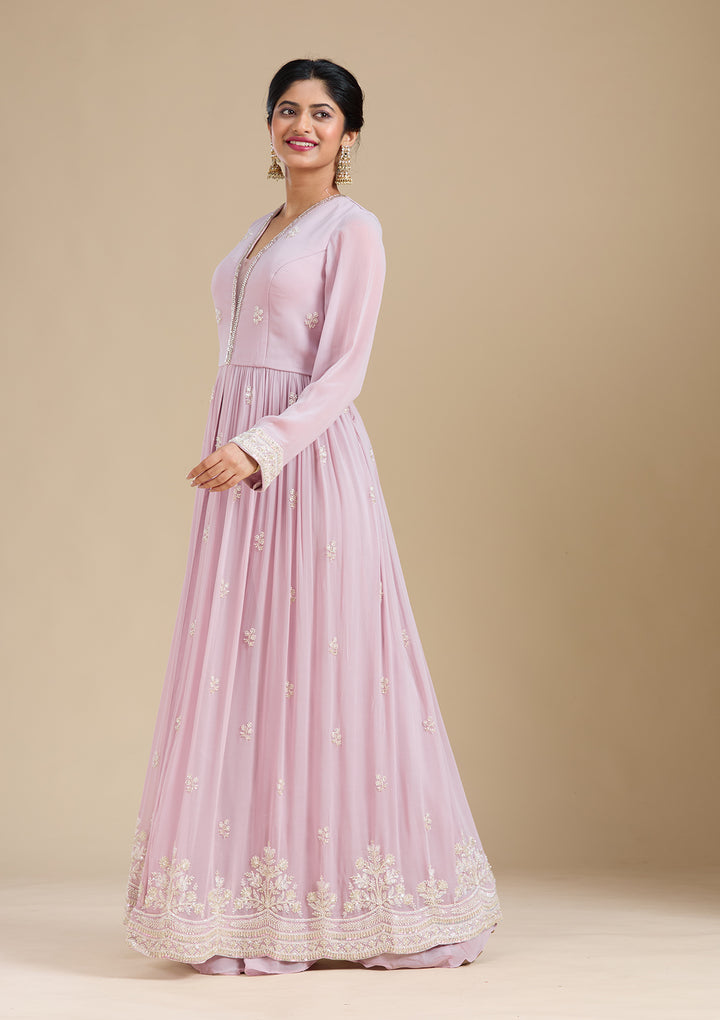 Mauve Cutdana Georgette Readymade Salwar Suit