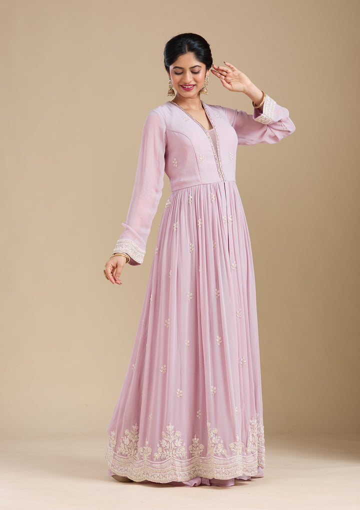 Mauve Cutdana Georgette Readymade Salwar Suit