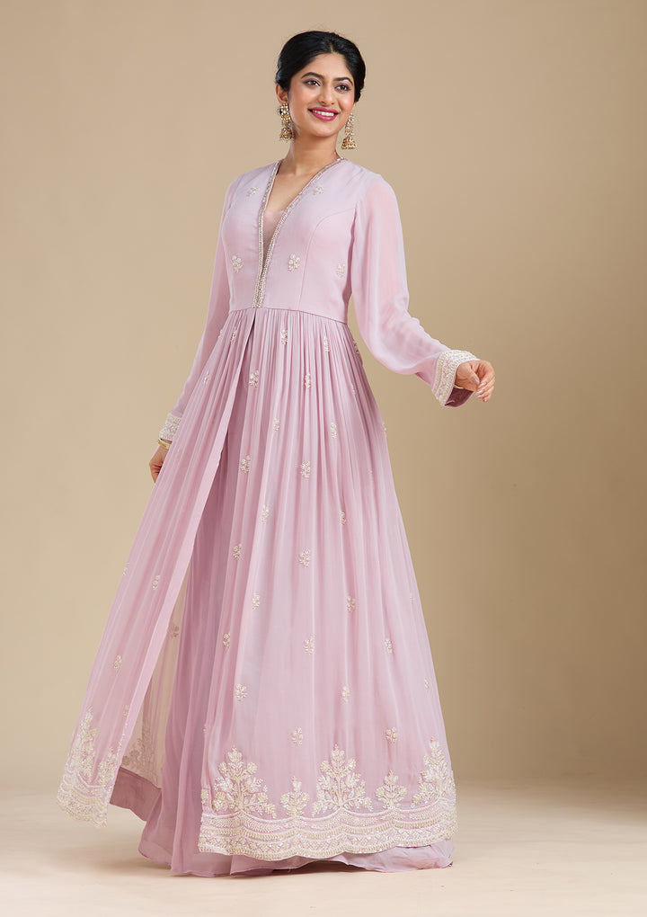 Mauve Cutdana Georgette Readymade Salwar Suit