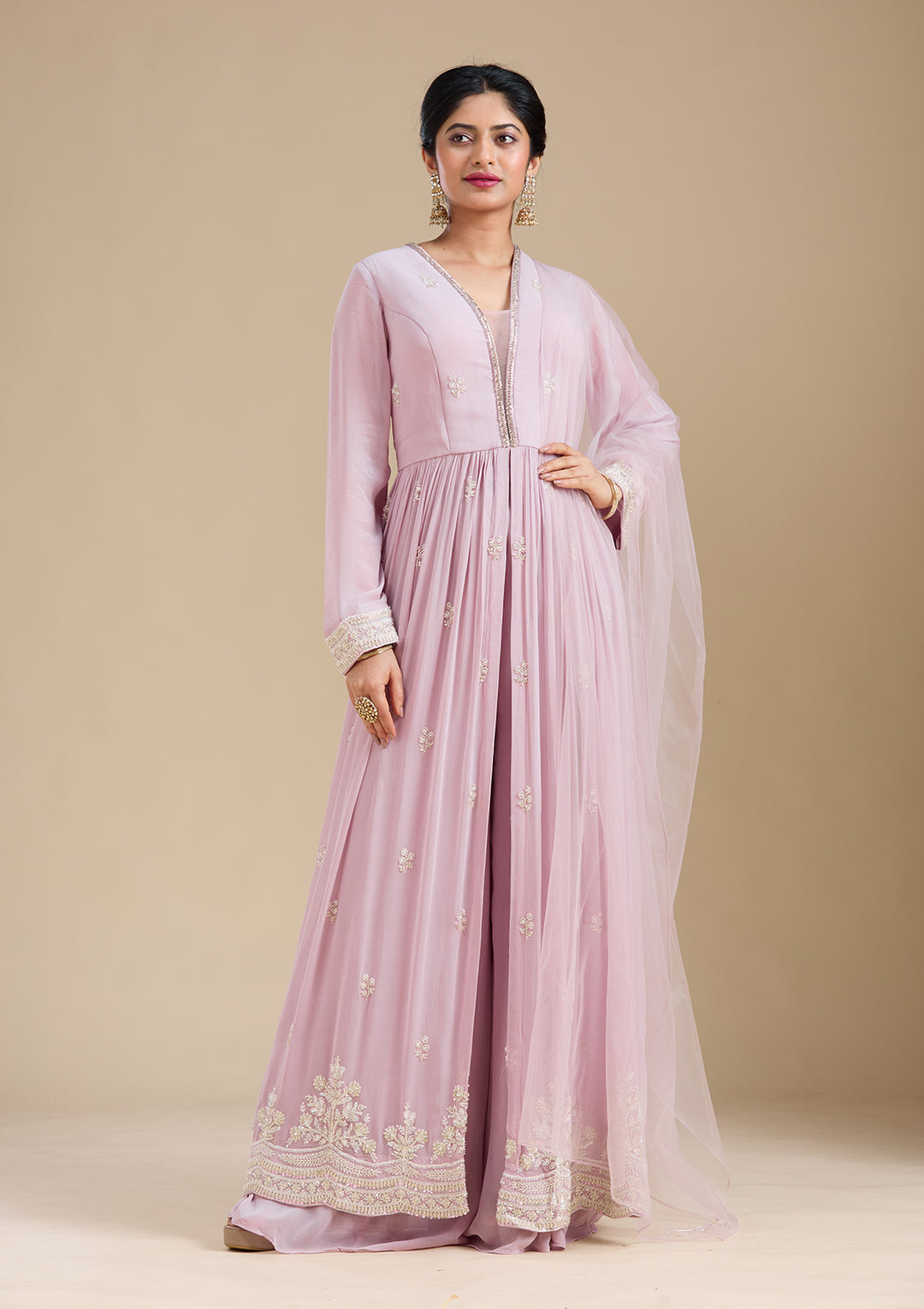 Mauve Cutdana Georgette Readymade Salwar Suit