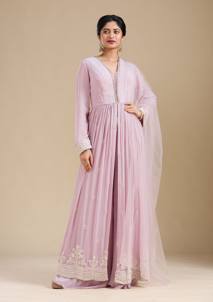 Mauve Cutdana Georgette Readymade Salwar Suit