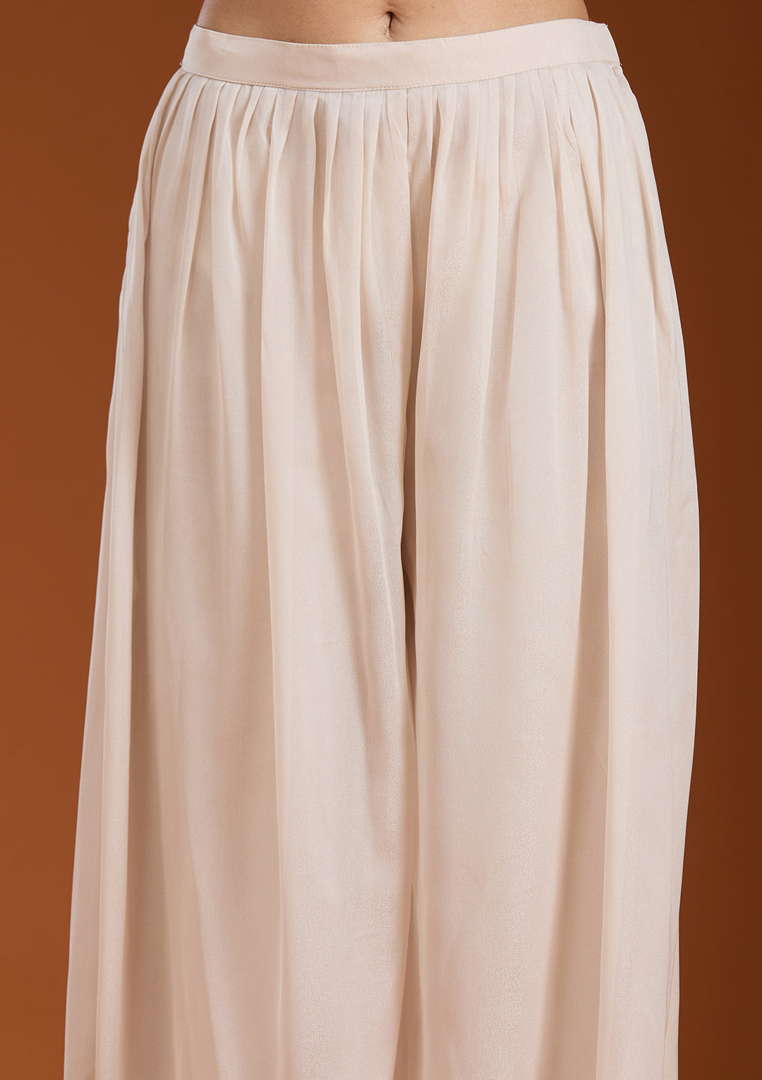 Beige Threadwork Georgette Readymade Salwar Suit