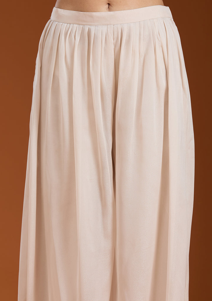 Beige Threadwork Georgette Readymade Salwar Suit