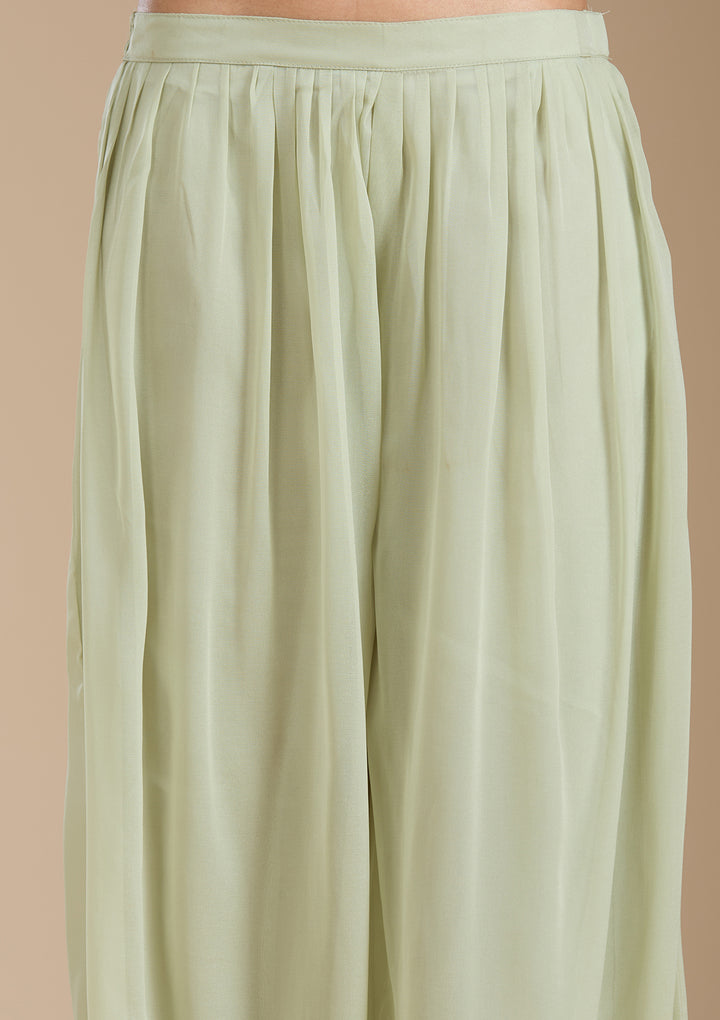 Sea Green Threadwork Georgette Readymade Salwar Suit