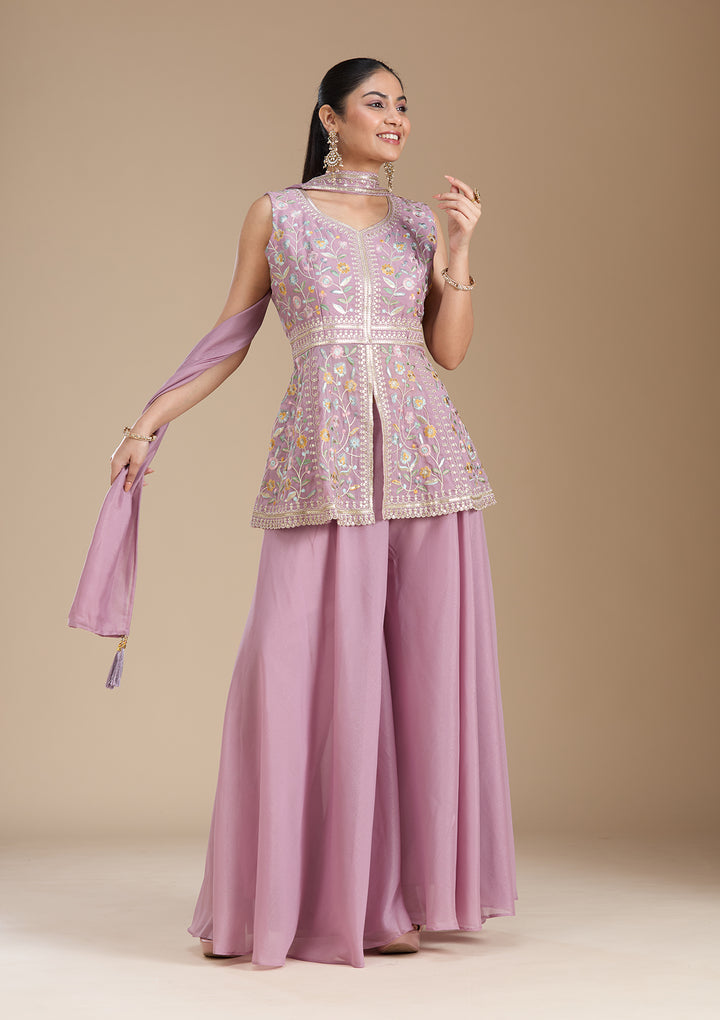 Mustard Yellow Threadwork Georgette Readymade Salwar Suit