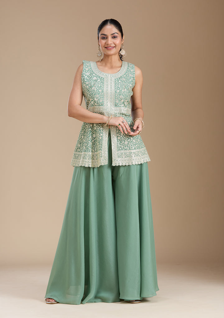 Leaf Green Zariwork (Gold) Georgette Readymade Salwar Suit