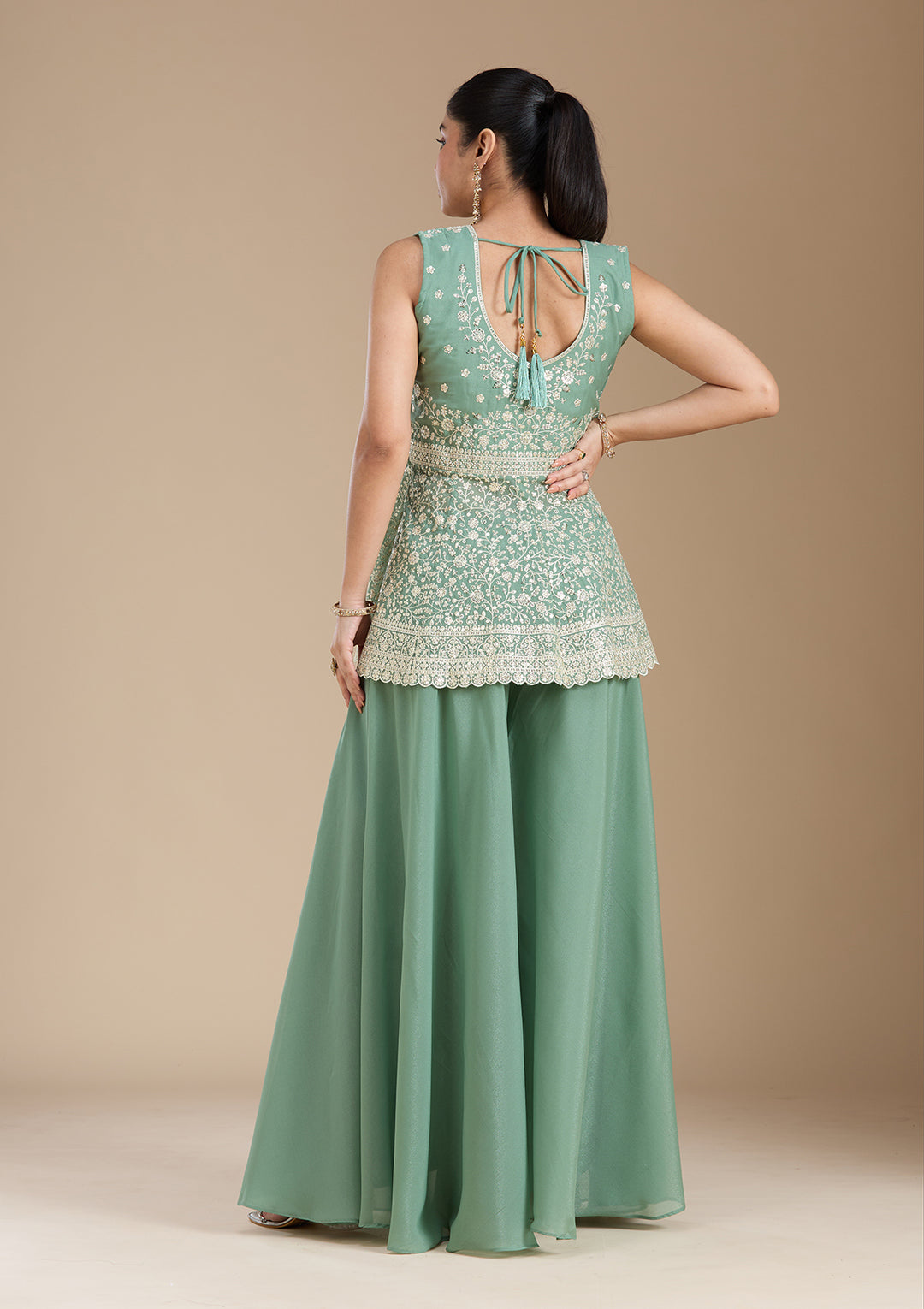 Leaf Green Zariwork (Gold) Georgette Readymade Salwar Suit