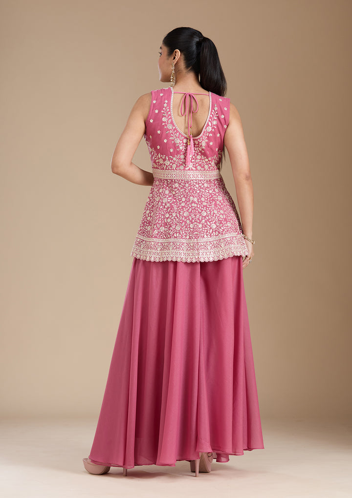 Pink Zariwork (Gold) Georgette Readymade Salwar Suit