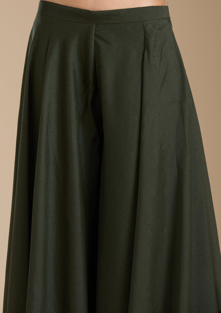 Bottle Green Zariwork (Gold) Georgette Readymade Salwar Suit