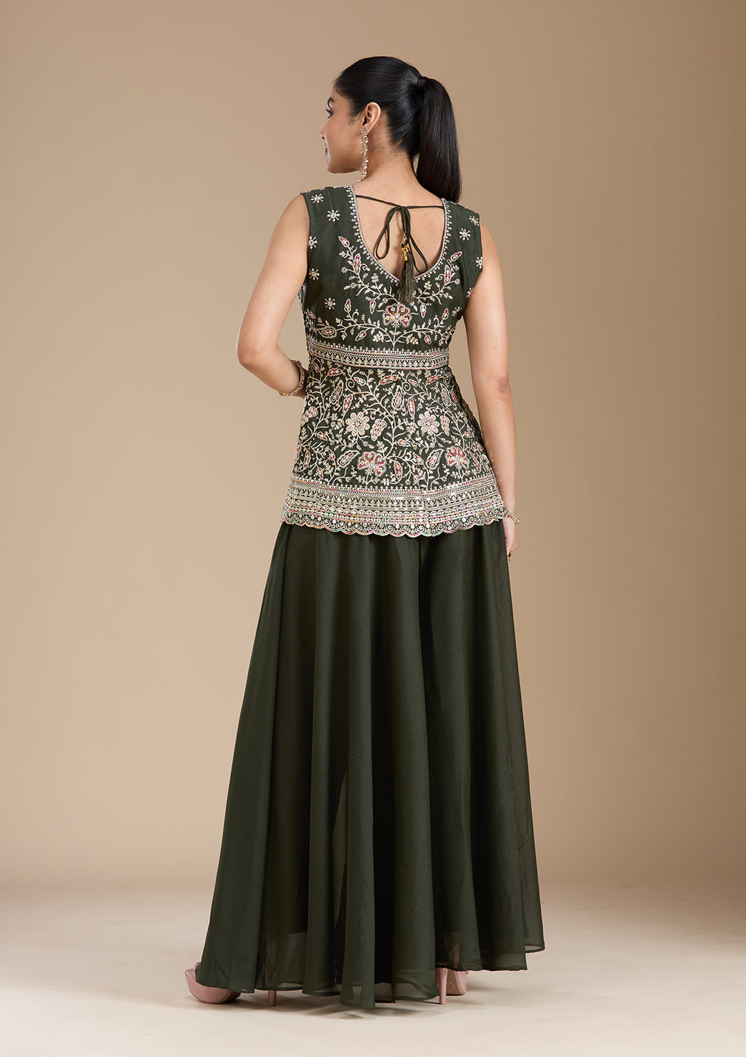 Bottle Green Zariwork (Gold) Georgette Readymade Salwar Suit