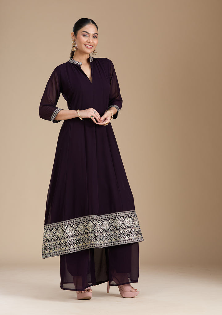 Purple Zariwork (Gold) Georgette Readymade Salwar Suit