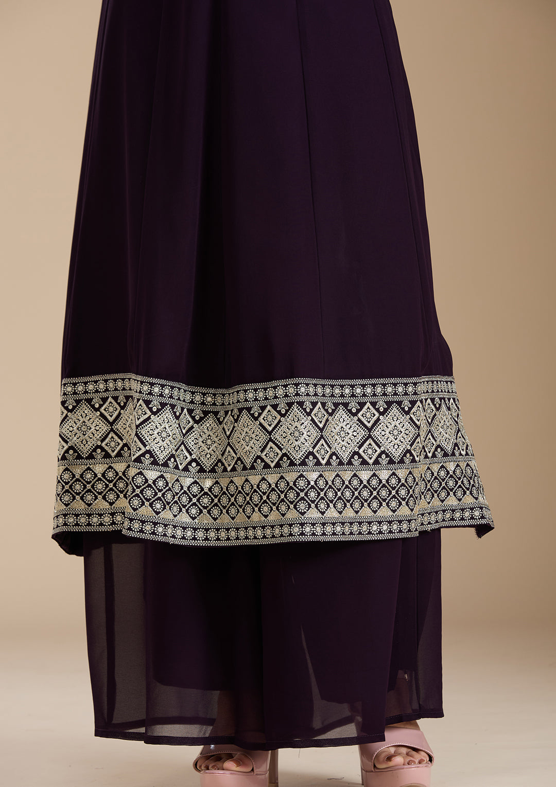 Purple Zariwork (Gold) Georgette Readymade Salwar Suit