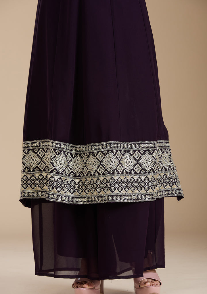 Purple Zariwork (Gold) Georgette Readymade Salwar Suit