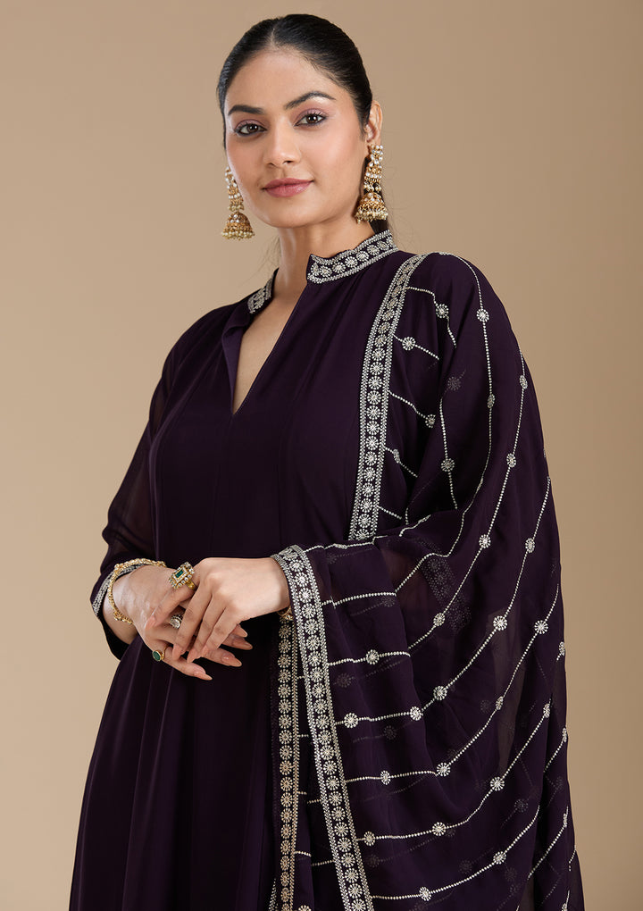 Purple Zariwork (Gold) Georgette Readymade Salwar Suit