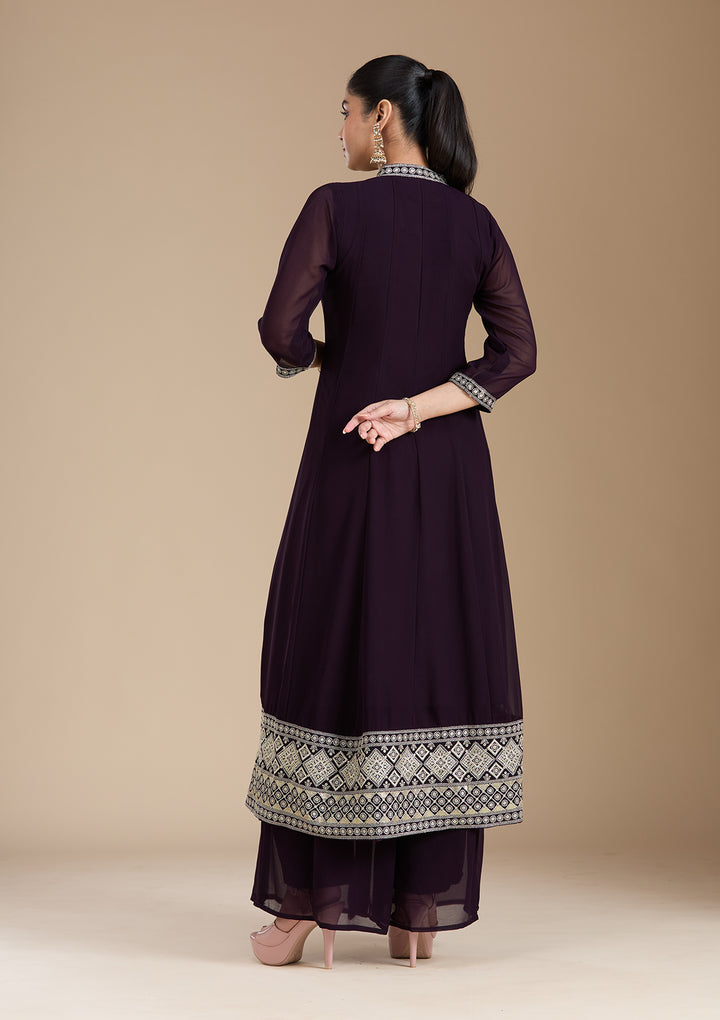 Purple Zariwork (Gold) Georgette Readymade Salwar Suit