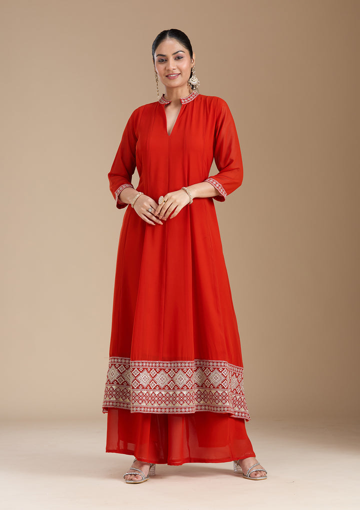 Rust Zariwork (Gold) Georgette Readymade Salwar Suit