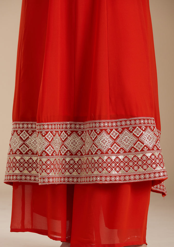 Rust Zariwork (Gold) Georgette Readymade Salwar Suit