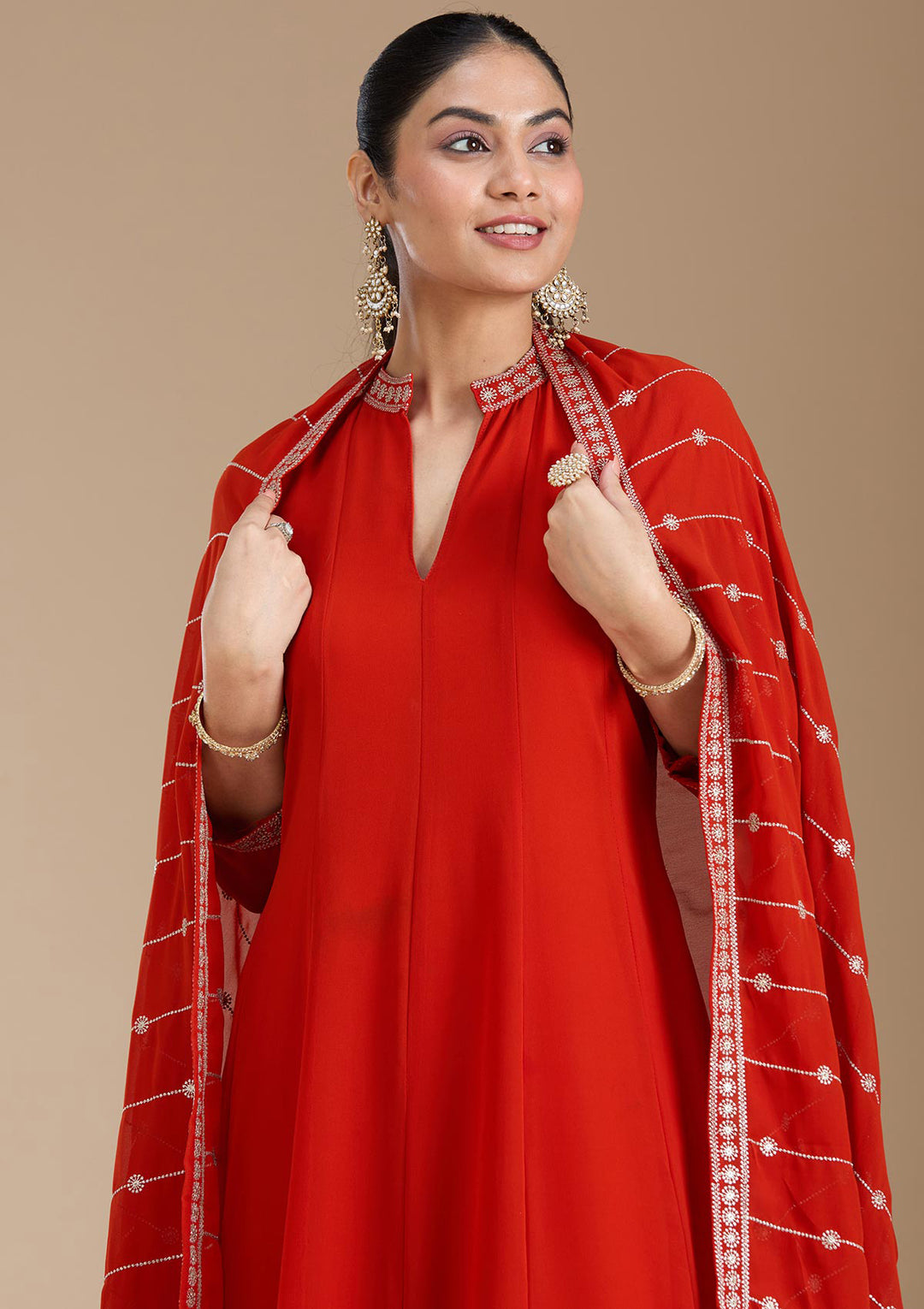 Rust Zariwork (Gold) Georgette Readymade Salwar Suit