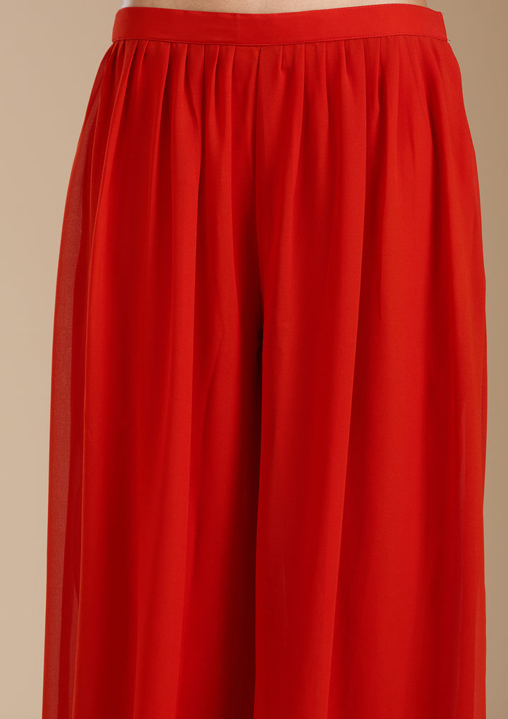 Rust Zariwork (Gold) Georgette Readymade Salwar Suit