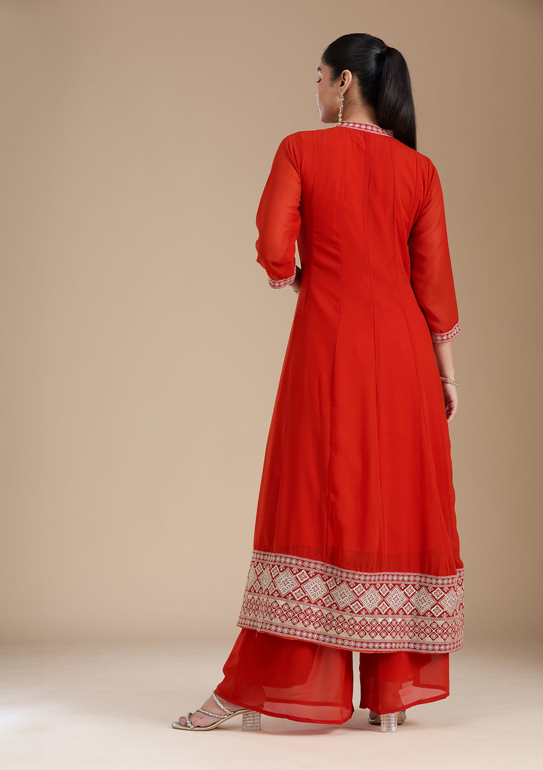 Rust Zariwork (Gold) Georgette Readymade Salwar Suit