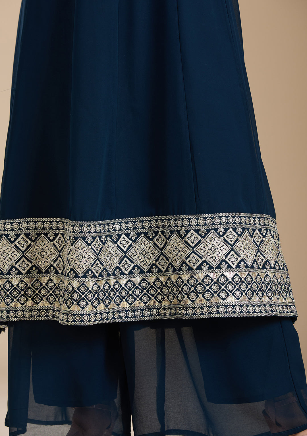 Teal Green Zariwork (Gold) Georgette Readymade Salwar Suit