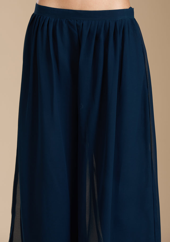 Teal Green Zariwork (Gold) Georgette Readymade Salwar Suit