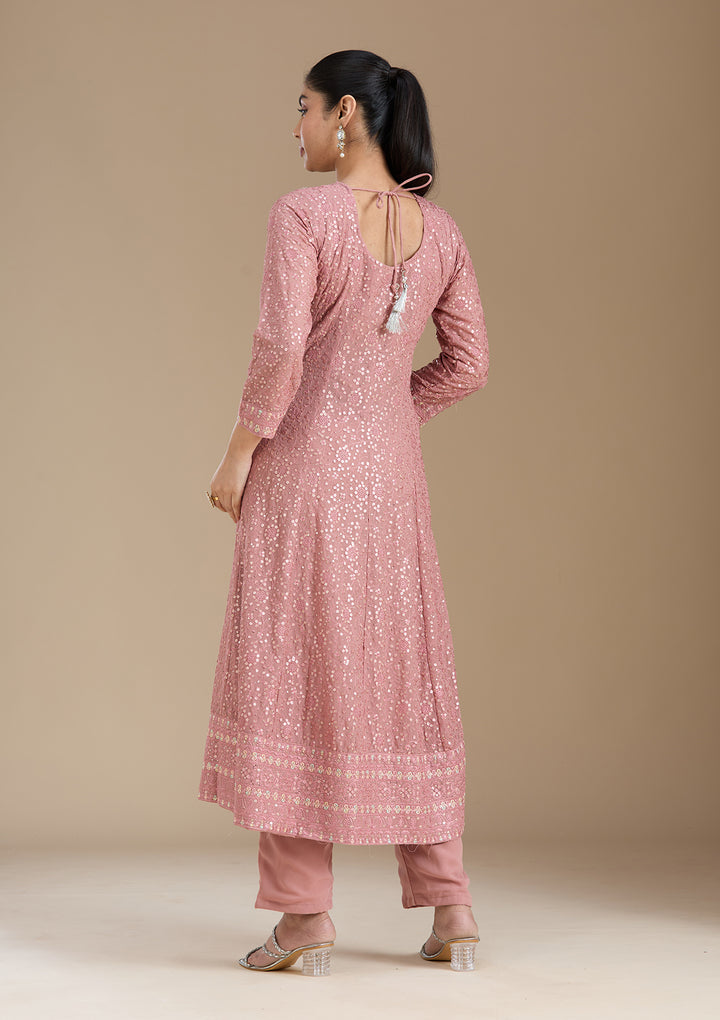 Peach Sequins Georgette Readymade Salwar Suit