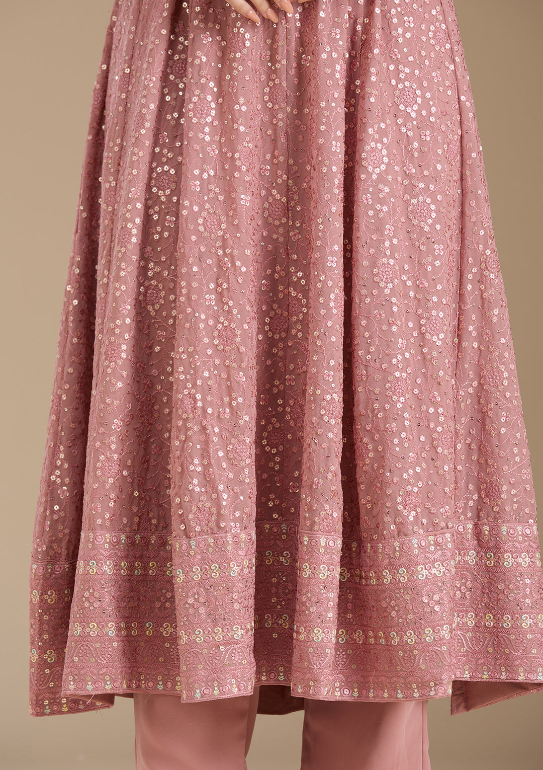 Peach Sequins Georgette Readymade Salwar Suit