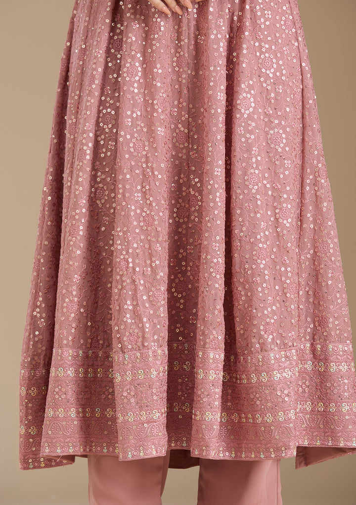 Peach Sequins Georgette Readymade Salwar Suit