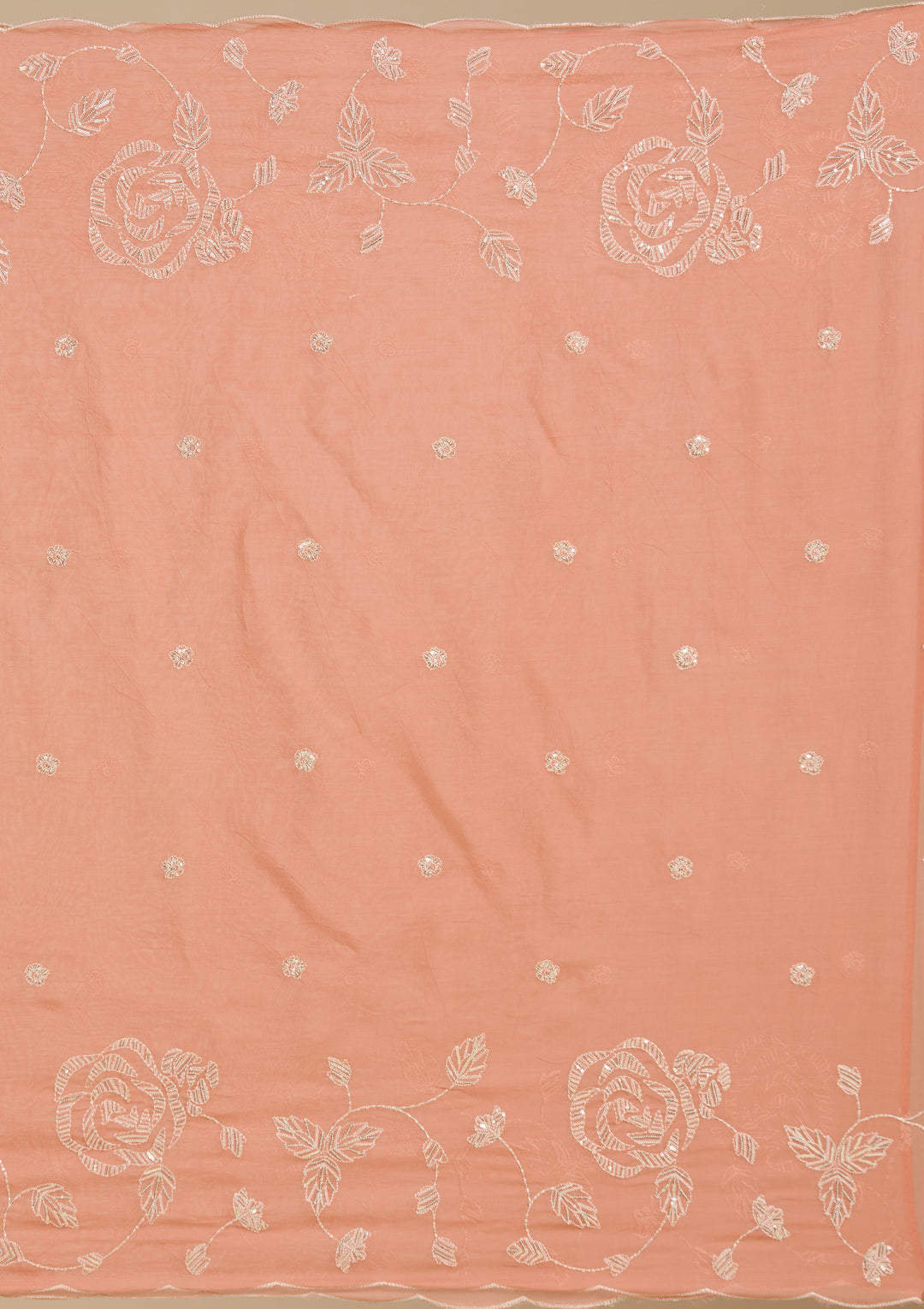 Light Orange Organza Gold Zardozi Straight Kurta With Pant Regular And Dupatta