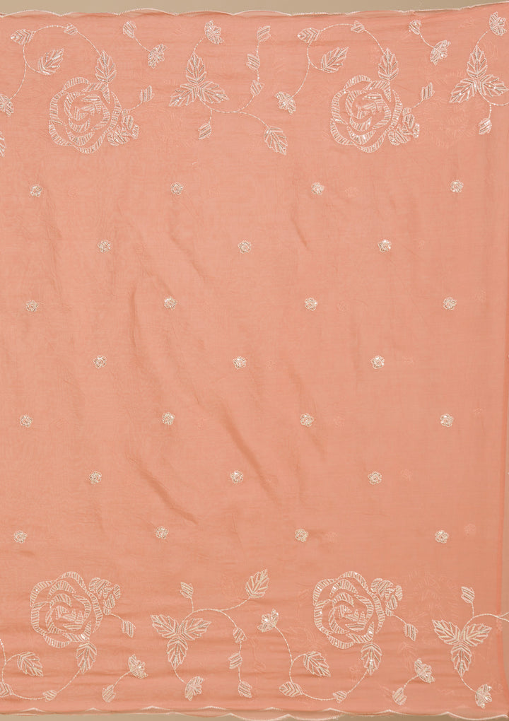 Light Orange Organza Gold Zardozi Straight Kurta With Pant Regular And Dupatta