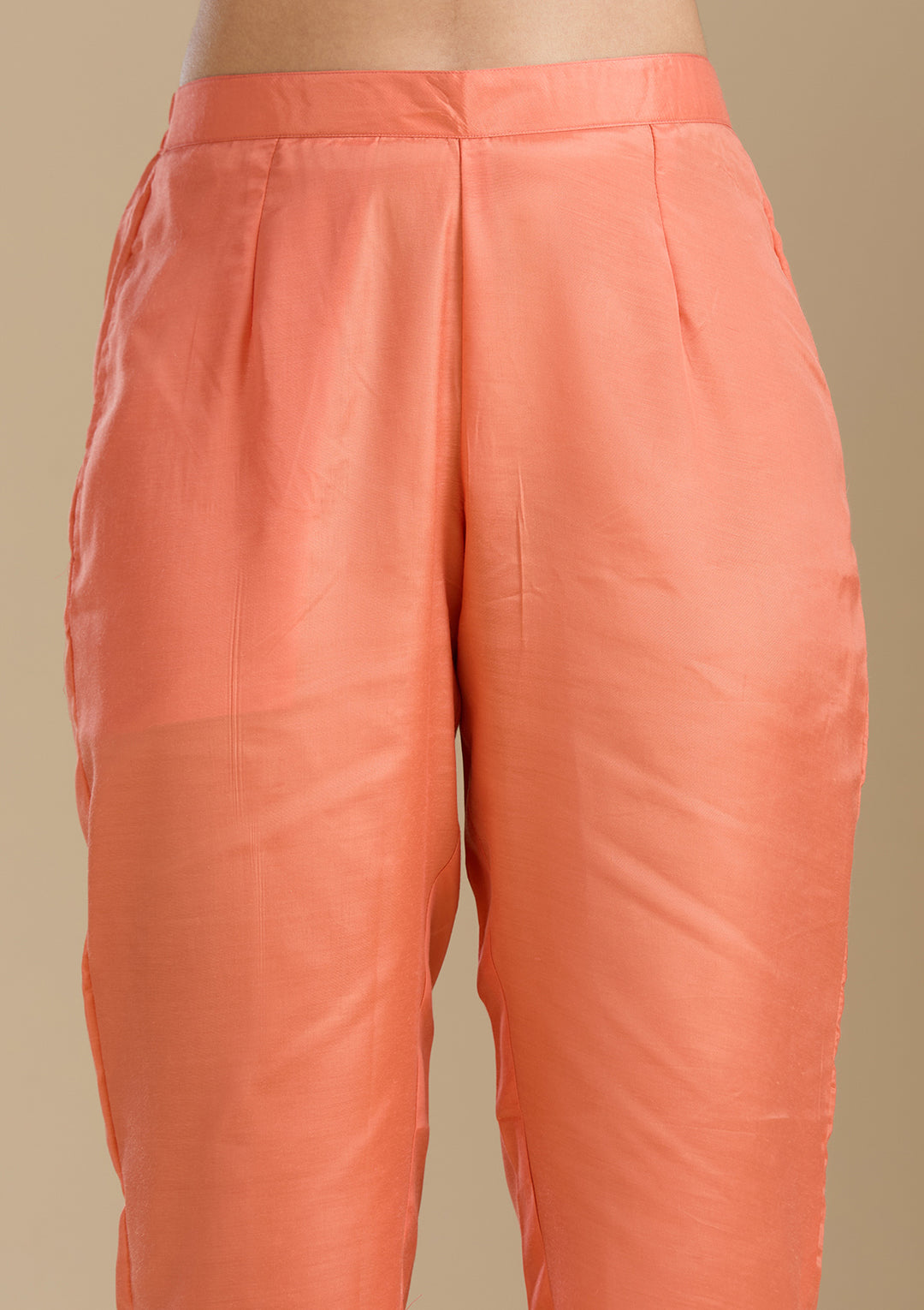 Light Orange Organza Gold Zardozi Straight Kurta With Pant Regular And Dupatta