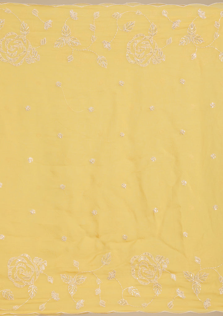 Mustard Yellow Organza Gold Zardozi Straight Kurta With Pant Regular And Dupatta