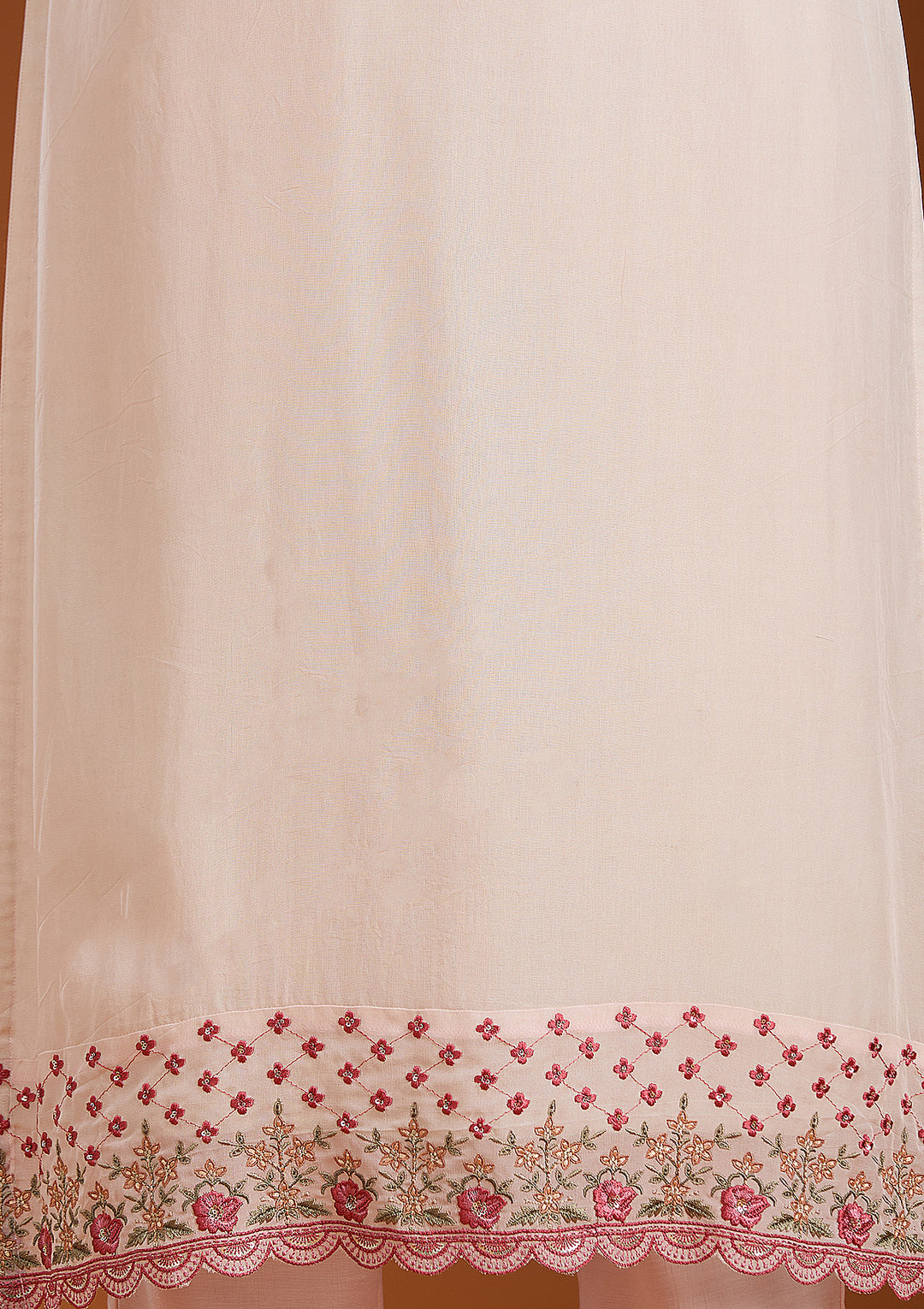 Beige Organza Floral Threadwork Straight Kurta With Pant Regular And Dupatta